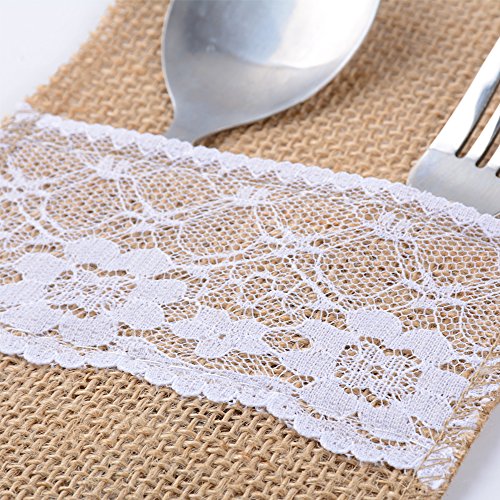 20 st. Jute Bestek Tassen, Bestekhouders, Jute met Kant, Messen en vorken, Bestek Set, Bruiloft, Vintage Decoratie, Tafel Decoratie voor feest, Bruiloft, Huis 4