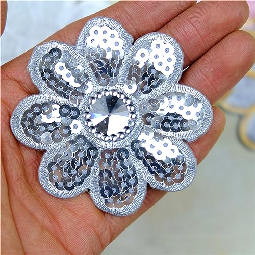 Verpakking van 10 7,5 cm Flower Patches Iron On Glitter Sequins Geborduurde Patches voor Naaien op Patch Stickers Reparatie Decoratie DIY Accessoires voor Jurken Jeans 5