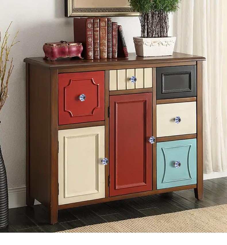 10 stuks lichtblauw collectie Keramische metalen deur Knobs Vintage Shabby Chic Kabinet Lade Handvat met 10 schroeven (3.8 * 3.2 * 0,1cm) 5