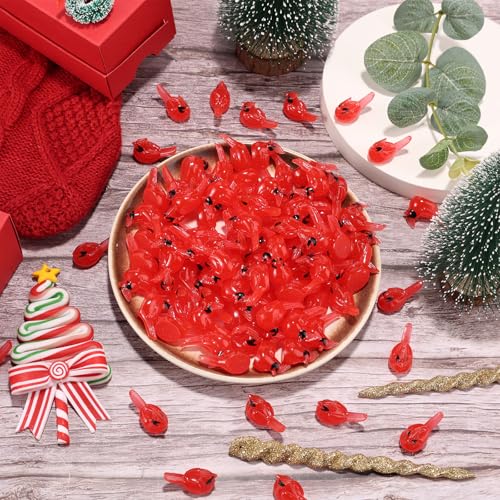 100 st. Mini Rode Kardinaal Vogel Beeldjes van Hars, gloeiend in de donkere kleine kerstversiering voor geschenk miniatuur tuin cake decoratie ambachten 3