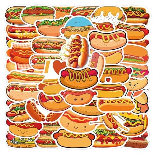 Hot Dogs Stickers voor tieners en volwassenen, 50 stuks, Hot Dogs, Vinyl Sticker Set, Auto, Motorfiets, Fiets, Skateboard, Snowboard, Bagage, Laptop, Koffer, Helm, Motorfiets, Computer