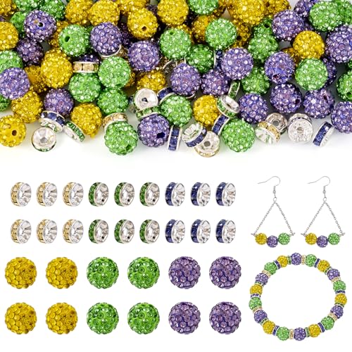 120 st. 10mm klei Strass Kralen Groen Geel Paars Rond Disco Ball Kralen Crystal Rondelle Spacers voor sieraden maken Mardi Gras Party Decoratie