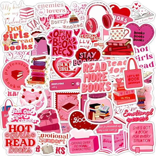 Pack of 60 Pink Book Stickers, Esthetische Stickers, Book Stickers, Book Stickers, Reading Stickers voor Laptops, Verzamelbare Albums, Waterflessen, Skateboards, Journaling