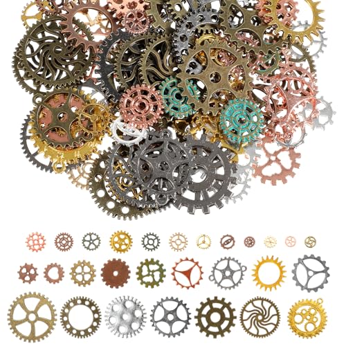 70 stuks Steampunk Gear Decoratie Sprocket met Sprocket Steampunk Decoratie Metaal Tanden Diverse kleuren Steampunk Gear Charms Decoratie DIY Antieke Steampunk, Zink, Geen Gemstone