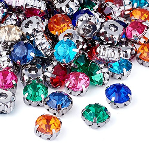 100 st Gemengde kleur Naaien Strass 8mm Rhinestone Montee kralen met messing Prong voor DIY jurk kleding schoenen Bag decoraties