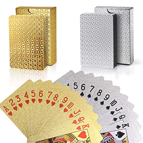2 stuks speelkaarten, waterdichte pokerkaarten met geschenkdoos, familiefeest, speelkaarten (Gold Foil en Silver Foil)