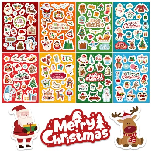 16 Vellen Kerstmis Stickers decoreren Kerstmis Zelfklevende papieren Stickers voor het knutselen Scrapbook Party Bag Stocking Fillers Envelop Card Making