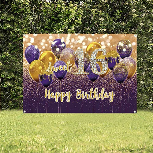 16e verjaardag decoratie meisjes, Violet stof sign poster, gelukkig 16 verjaardag achtergrond Banner meisje verjaardag feest decoratie 5
