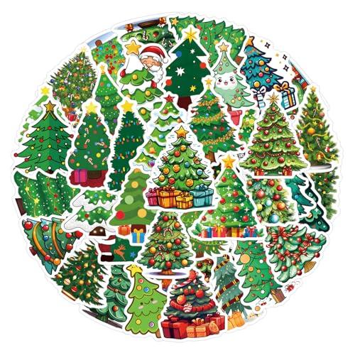 Kerstboom Sticker Set Stickers voor tieners Volwassenen 50 stuks Kerstboom Waterdichte Vinyl Stickers Automotor Fiets Skateboard Snowboard Bagage Laptop Koffer Helm Motorfiets 5