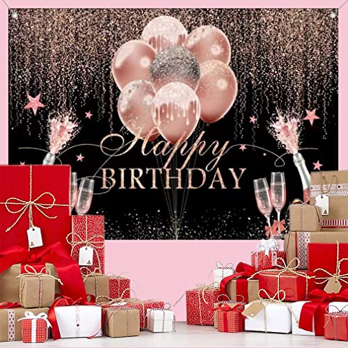 Verjaardagsdecoratie Gelukkig 10e 20e 30e 40e 50e 60e verjaardagsachtergrond voor vrouw verjaardagsfeest glanzend Glitter Rose spots zwart roze partij Banner voor foto Studio 4