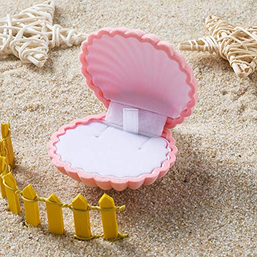 1st Velvet Shell Boxes Ring Box Pink Velvet Gift Box Shell Shape Velvet Ketting Present Box met voor Ring Display oorbellen sieraden opslag, 5.3x5.8x2.8cm 4
