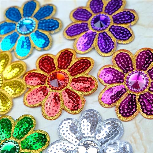 Verpakking van 10 7,5 cm Flower Patches Iron On Glitter Sequins Geborduurde Patches voor Naaien op Patch Stickers Reparatie Decoratie DIY Accessoires voor Jurken Jeans 4