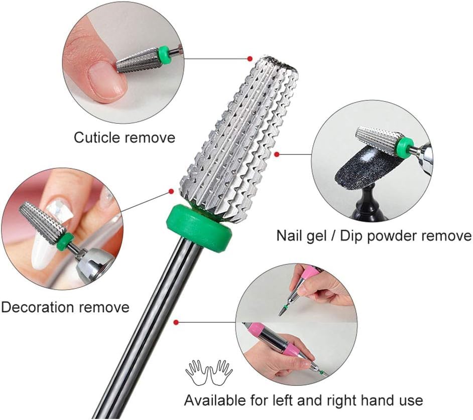 5 in 1 Professionele Carbide Nagel Boor Bit Verwijdering Acryl Gels Nagel Resterend Polijsten Uneven Nagel Oppervlakte 3/32" Shank Two Way Turning Cuticle Manicure Pedicure Home Salon Gereedschappen 3
