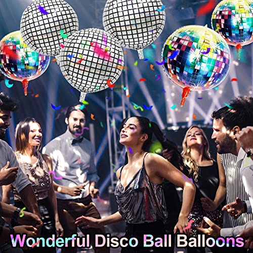 Disco Ballon, 6Pcs Zilver 22 Inch Giant Mirror Metallic 4D Disco Ballonnen Ronde Disco Aluminium Foil Ballonnen Disco Party Decoraties 70s Dansfeest bruiloft leveringen