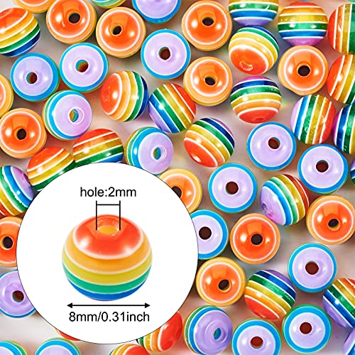 100 st. Regenboog gestreepte kralen 8mm kleurrijke ronde hars spacer kralen Chunky Rainbow Losse Charms Kralen voor armband oorbellen sieraden maken 3