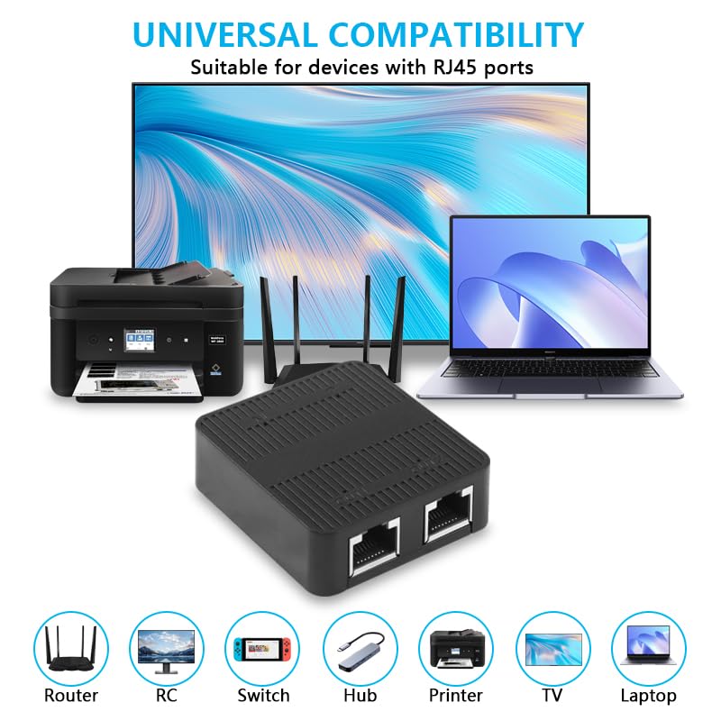 RJ45 Ethernet Splitter Adapter 1 tot 2 WiFi Extender Network Splitter met Type C Power Cord voor Computer, Hub, Switch, Router, ADSL, set-top box, enz. 5