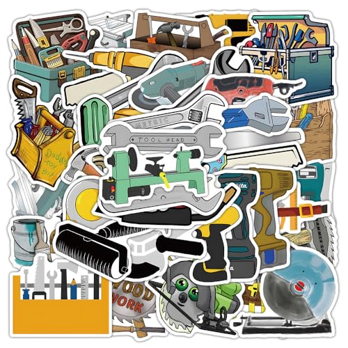 Bouw Gereedschap Stickers voor tieners en volwassenen, 50 stuks, Bouw Implementatie, Vinyl Sticker Set, Auto, Motorfiets, Fiets, Skateboard, Snowboard, Bagage, Laptop, Koffer, Helm