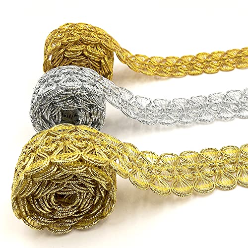 Jacquard Band Vintage Naaien Embobidered Geweven Band Bloemen Patroon Stof Fringed Naaien Decoratie voor DIY Kleding Accessoires Decoratie Decoratie Decoratie 5m Goud
