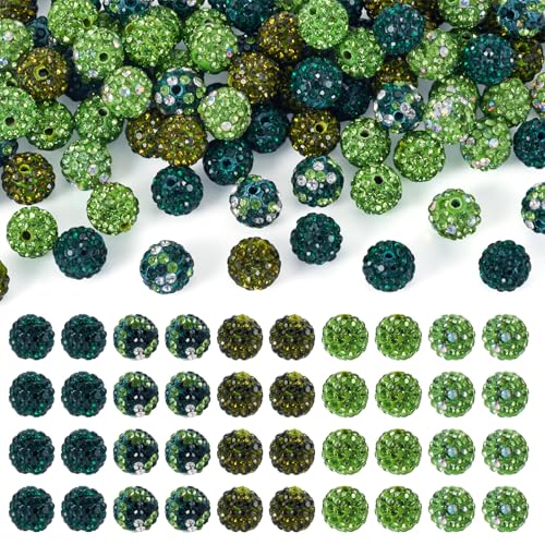 100st 10mm ronde schijf Ball Kralen Groene Rhinestone Klei Kralen Kristallen Spacers Bulk voor sieraden het maken van kralen Pen decoratie