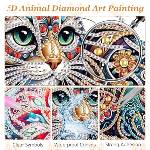 Diamond Art Painting Cat DIY 5D Animals Diamond Painting Set voor Volwassenen Kinderen Diamant Pating Art Craft Decoratie Cadeau Home Wand Art Decoratie 30 x 30 cm 4