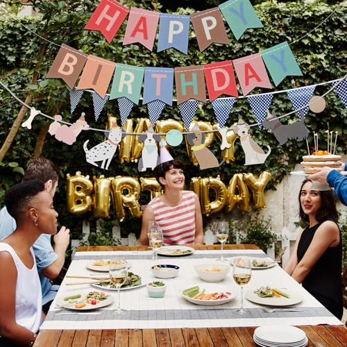 Hond thema Happy Birthday Banner Set, Hond patroon Banner, Gelukkige verjaardag achtergrond, kleurrijke decoratie, partij accessoires voor kinderen Baby's en honden (Stijl B)