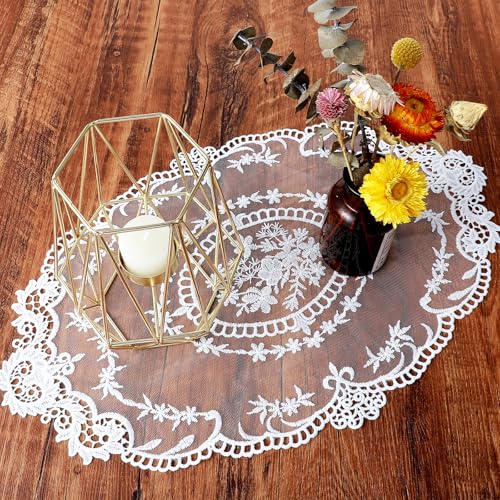 Set van 2 Retro Franse Kant Placemats, Exquise Bloemen Borduren Placemats Haak Doilies, Doilies Coasters Vase Mat voor Home Decor(45x28cm) 3