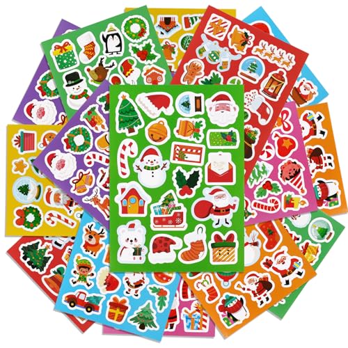 16 vellen kerststickers, stickers voor kinderen, decoratie, geschenkdoos, scrapbooking, kerstkaart, inrichting, cadeau voor kerstfeest