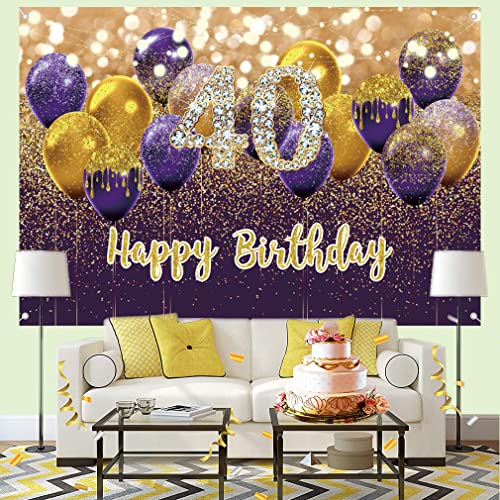 40e verjaardag decoratie voor vrouwen, paars stoffen bord poster verjaardag party decoratie, 40e verjaardag achtergrond banner vrouw, 40e verjaardagsfeest decoratie 4