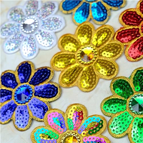Verpakking van 10 7,5 cm Flower Patches Iron On Glitter Sequins Geborduurde Patches voor Naaien op Patch Stickers Reparatie Decoratie DIY Accessoires voor Jurken Jeans 3