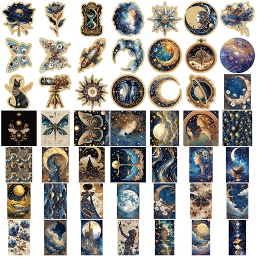 Cosmic Swirl Series Sticker Set, 50 stuks Sterren Sky Fantasy Scrapbook Stickers Sterren Maan Waterdichte Stickers Esthetiek voor Journal, Laptop, Fiets, Motorfiets, Helm, Skateboard 3