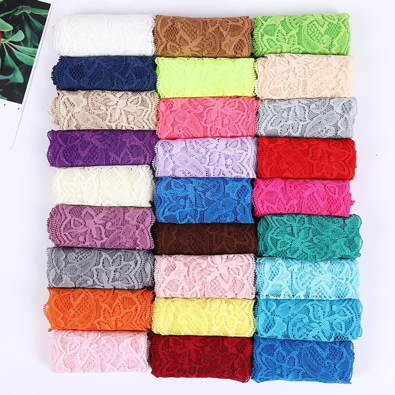 3 Yards Elasticity Lace Ribbon 8cm Breed Kleurrijke Lace Floral Border Decoratieve Tape Decoratieve Ribbon Lace Fabric Lace Board voor het naaien DIY Craft Kleding Ondergoed, Watermeloen Rood 5