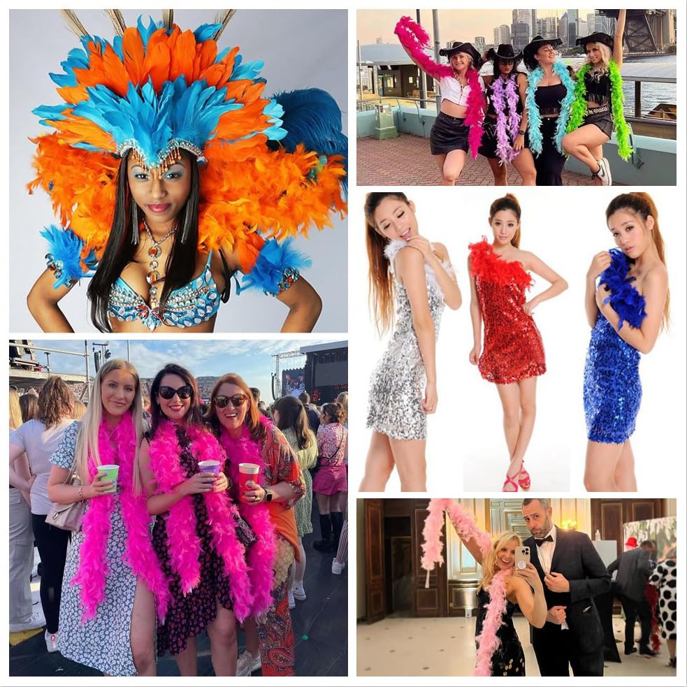 1 x 2 m Boa Turkey Veren Boa Fluffy Plush Feather Boa Feather Stole Feather Sjaal voor kerstboom Bruiloft Ambachten Burlesque Carnaval Party 1920 kostuum decoratie Ca. 10 g Champagne 3