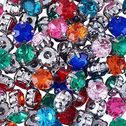100 st Gemengde kleur Naaien Strass 8mm Rhinestone Montee kralen met messing Prong voor DIY jurk kleding schoenen Bag decoraties 3